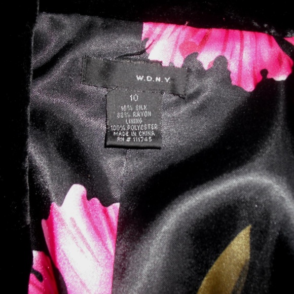 WDNY jacket Silk Rayon BLACK VELVET Floral Lining - Picture 4 of 4